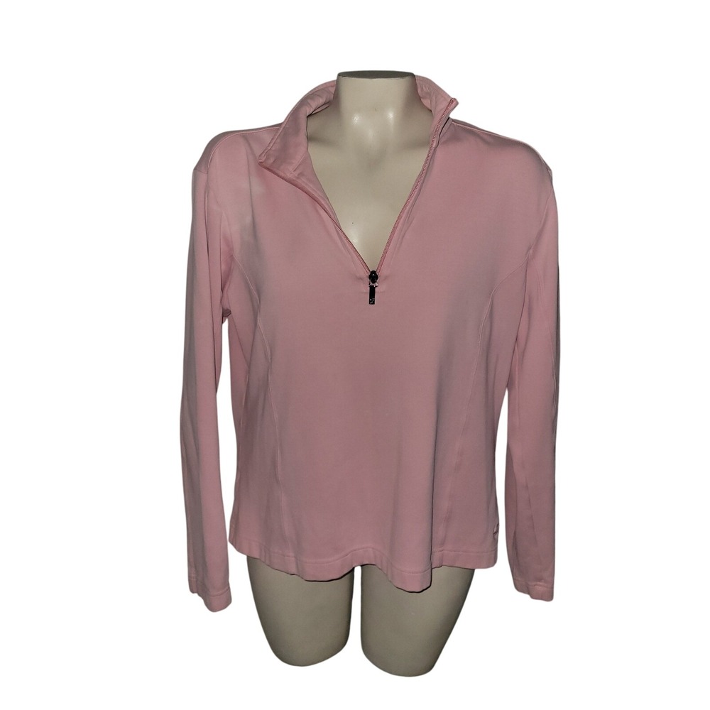 Tommy Bahama Womens Pink 18 golf Quarter Zip Long Sleeve Pullover Top Shirt L